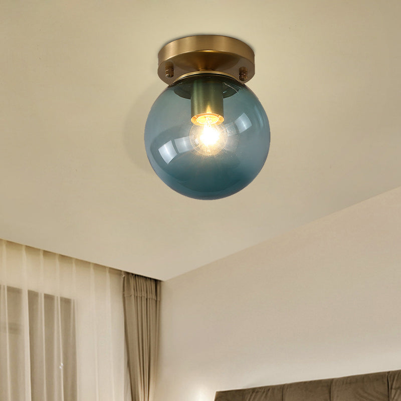 Blue/Tan Spherical Flushmount Light Minimalism Glass 1 Head Balcony Ceiling Light Flush Mount