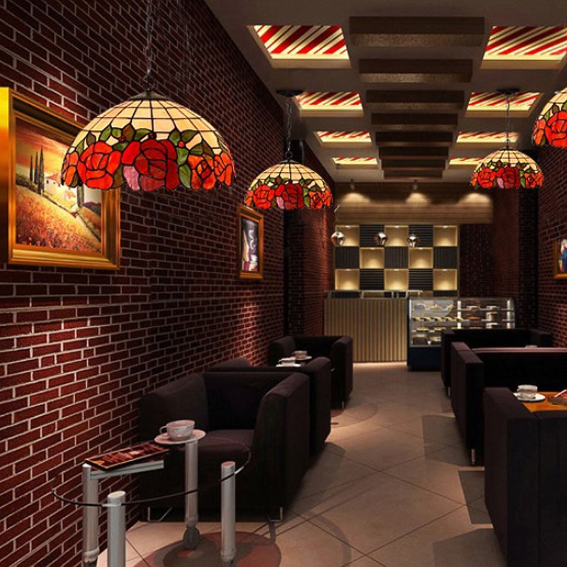 2 luci cucina il lampadario del lampadario dispositivo di bronzo tiffany lampada sospesa con tonalità rossa a cupola