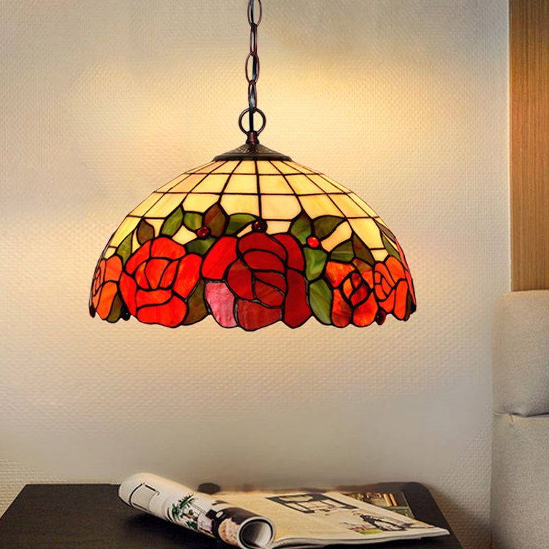 2 luci cucina il lampadario del lampadario dispositivo di bronzo tiffany lampada sospesa con tonalità rossa a cupola