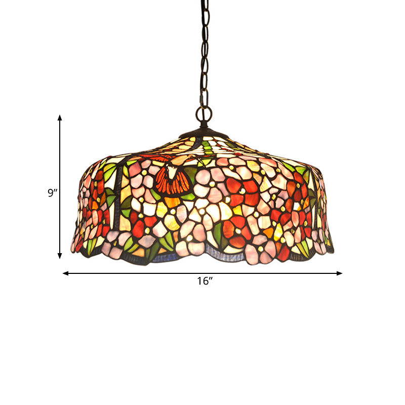 2/3 luci il lampadario floreale a soffitto floreale in stile rosso in stile tiffany kit di luce appesa, 16 "/19.5" di larghezza