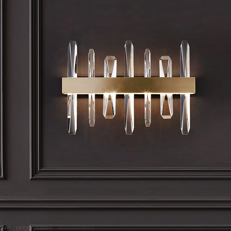 Clear Crystal Bar Wall Sconce Modernist LED Wall Lighting Fixture in Gold with Round/Rectangle Metal Shade