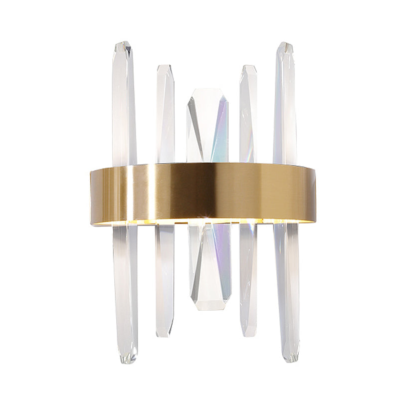 Clear Crystal Bar Wall Sconce Modernist LED Wall Lighting Fixture in Gold with Round/Rectangle Metal Shade