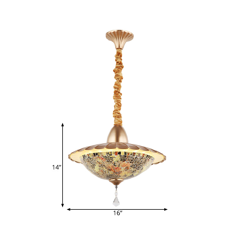 Ciotola a LED Ciotola Luffale Apparecchio di illuminazione Mediterranea Copone di sospensione in vetro bianco con goccia di cristallo