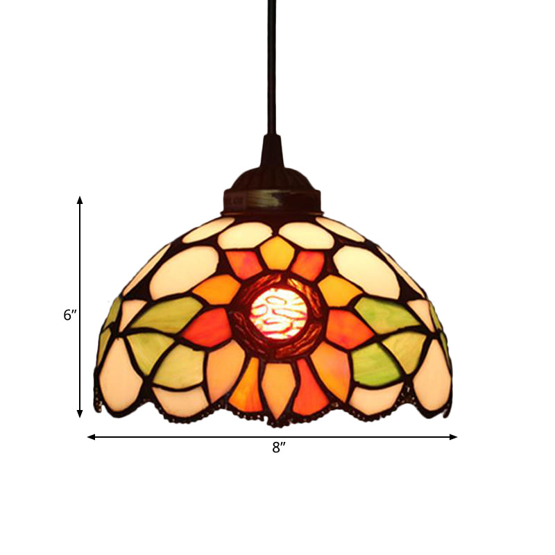 Victorian Floral Ceiling Pendant 1 Light Beige/Red/Pink Cut Glass Hanging Light Fixtures for Dining Room