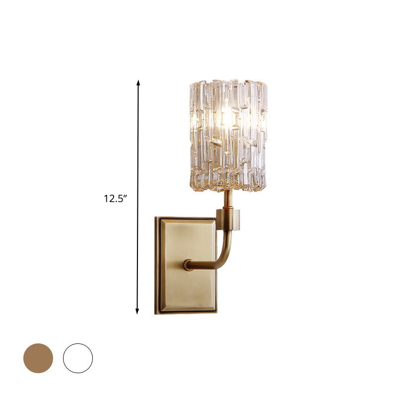 Minimalist Cylindrical Metal Sconce Light 1 Bulb Clear/Amber Crystal Wall Mount Lighting for Living Room