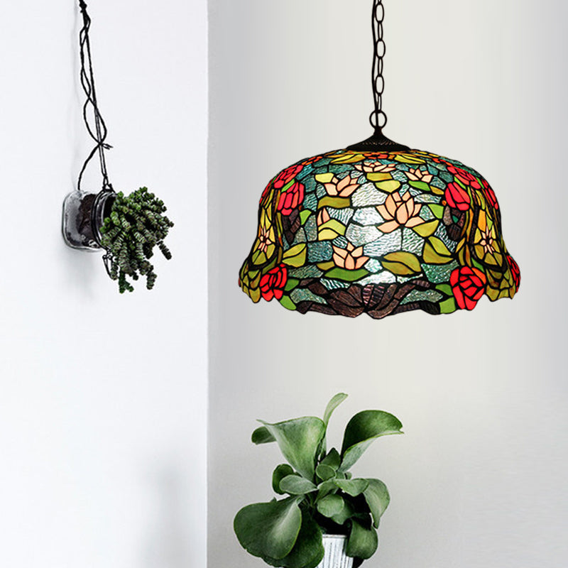 Blossom Red/Orange/Green Cut Glass Hanging Chandelier 3 Luci Bronzo Bronzo Brronzo Luce a sospensione per cucina