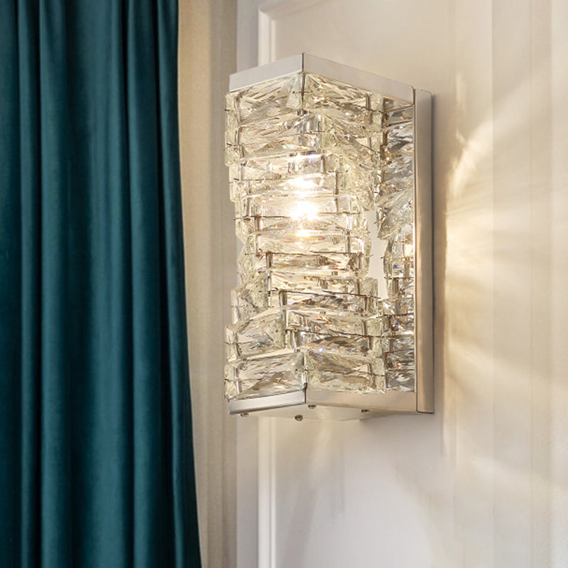 Geometric Sconce Light Modernism Clear Crystal 1 Bulb Living Room LED Wall Lighting Fixture