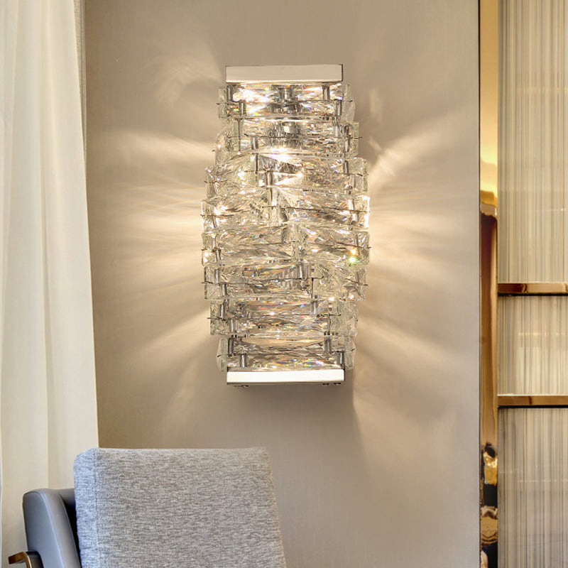 Geometric Sconce Light Modernism Clear Crystal 1 Bulb Living Room LED Wall Lighting Fixture