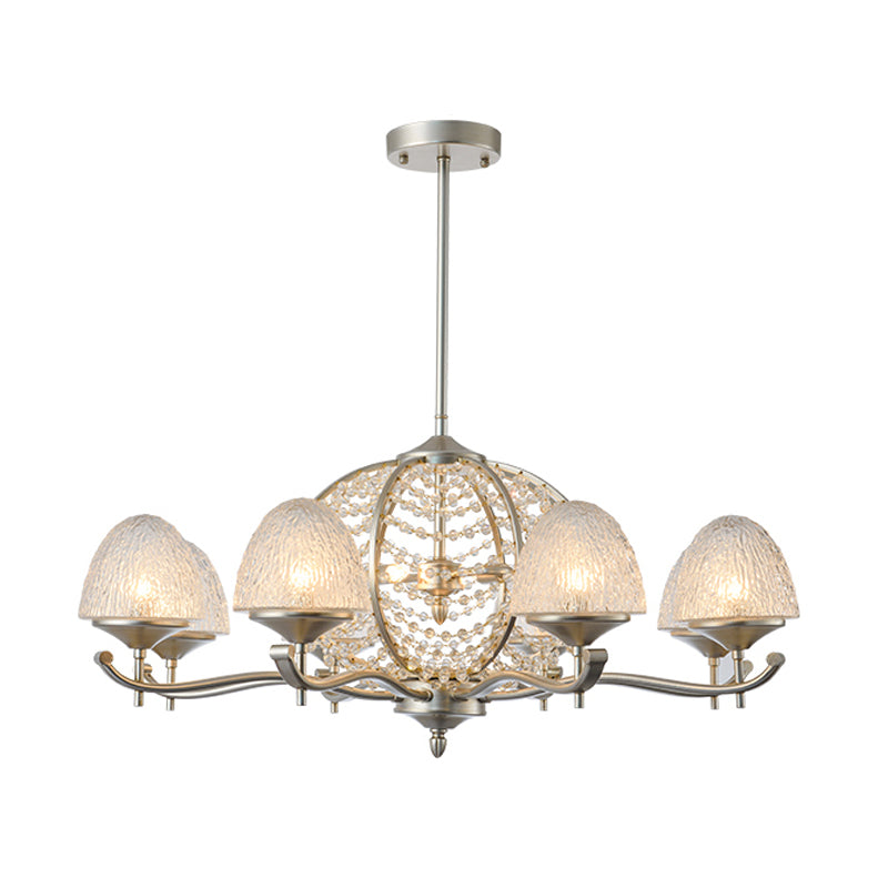 Crystal Tapered Hanging Chandelier Rural 8/10 Lights Living Room Pendant Light Kit in Silver