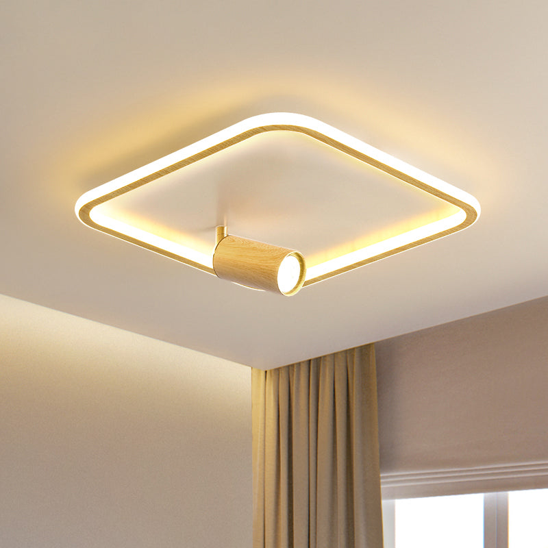 Squared Wood LED Flush Mount Modern Flush Bedroom Ceiling Lights with Spotlight