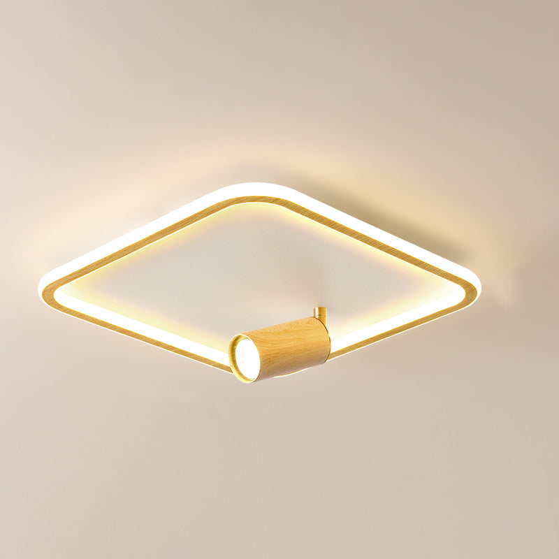Squared Wood LED Flush Mount Modern Flush Bedroom Ceiling Lights with Spotlight
