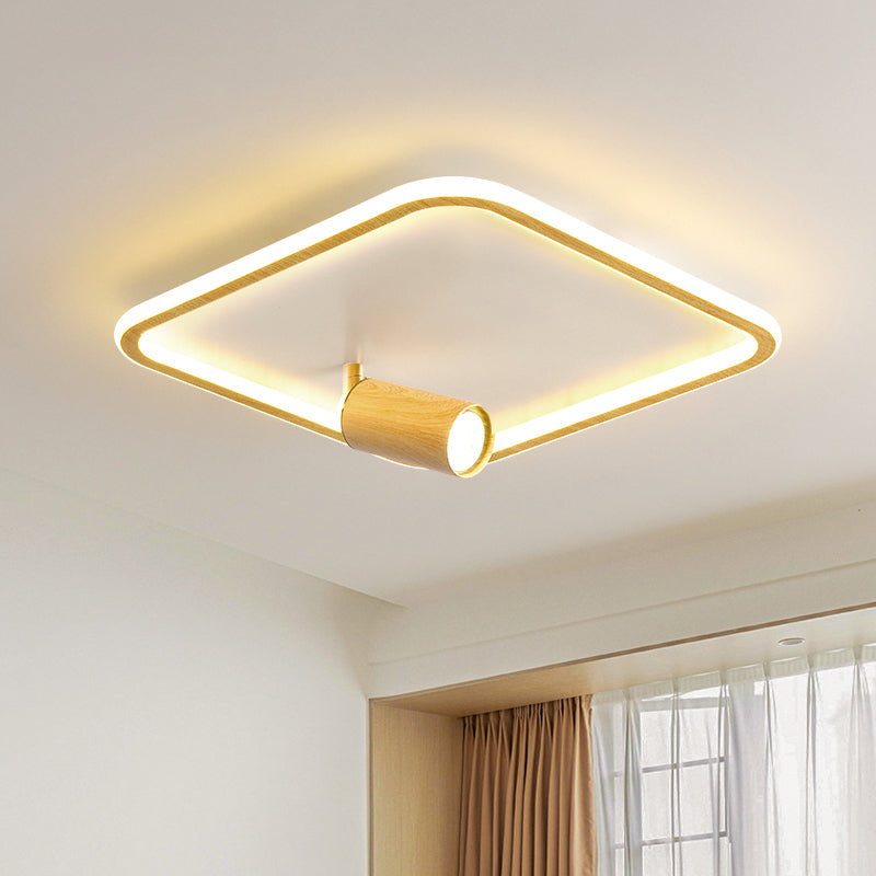 Squared Wood LED Flush Mount Modern Flush Bedroom Ceiling Lights with Spotlight