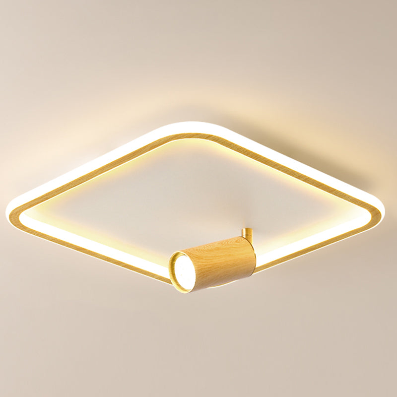 Squared Wood LED Flush Mount Modern Flush Bedroom Ceiling Lights with Spotlight
