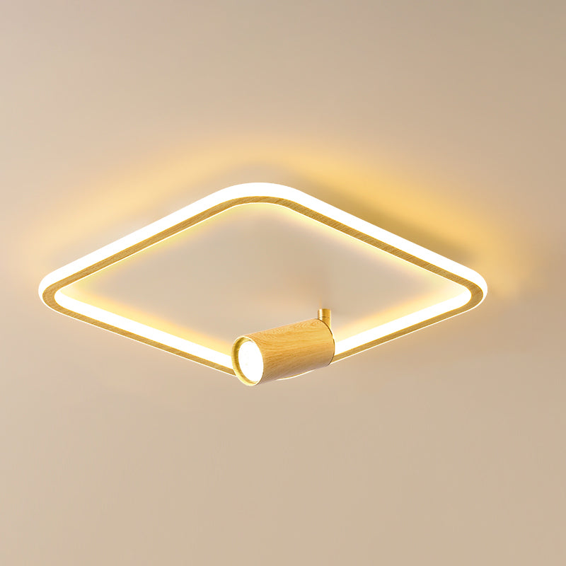 Squared Wood LED Flush Mount Modern Flush Bedroom Ceiling Lights with Spotlight
