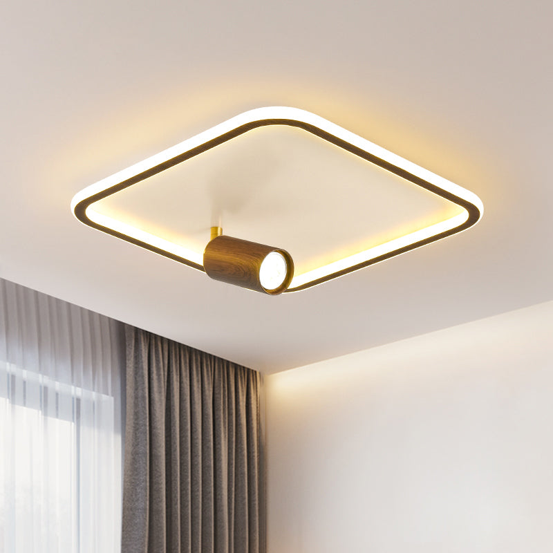 Squared Wood LED Flush Mount Modern Flush Bedroom Ceiling Lights with Spotlight