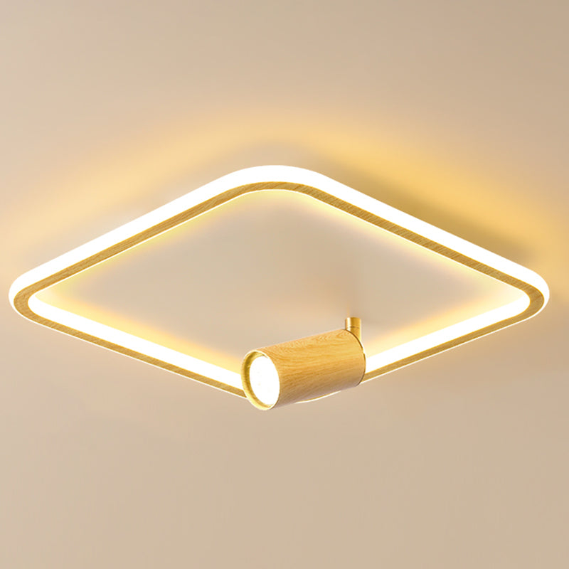 Squared Wood LED Flush Mount Modern Flush Bedroom Ceiling Lights with Spotlight