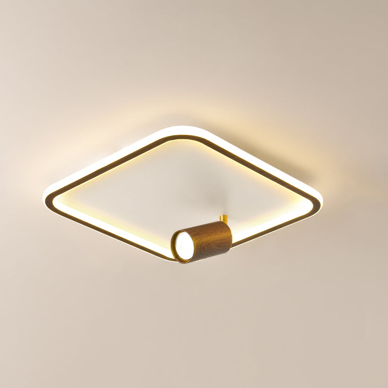 Squared Wood LED Flush Mount Modern Flush Bedroom Ceiling Lights with Spotlight