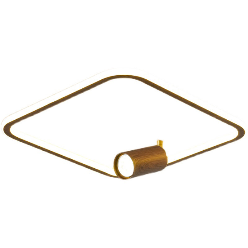 Squared Wood LED Flush Mount Modern Flush Bedroom Ceiling Lights with Spotlight