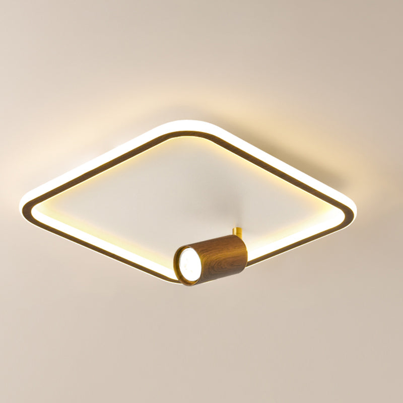 Squared Wood LED Flush Mount Modern Flush Bedroom Ceiling Lights with Spotlight