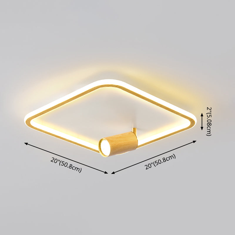 Squared Wood LED Flush Mount Modern Flush Bedroom Ceiling Lights with Spotlight