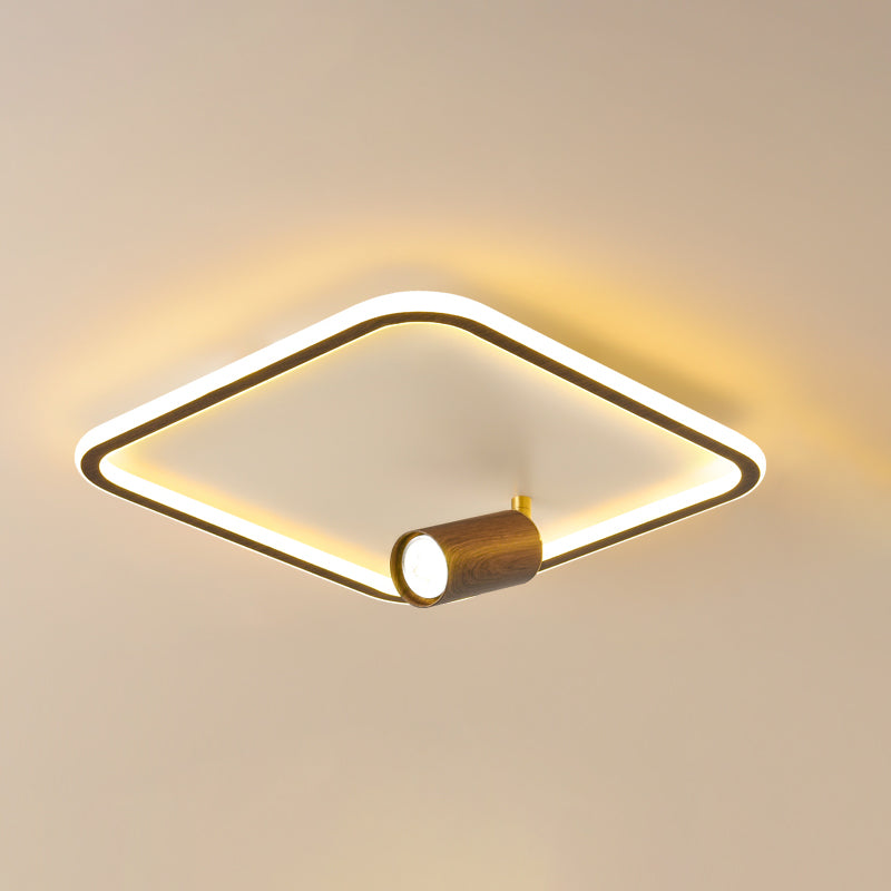 Squared Wood LED Flush Mount Modern Flush Bedroom Ceiling Lights with Spotlight