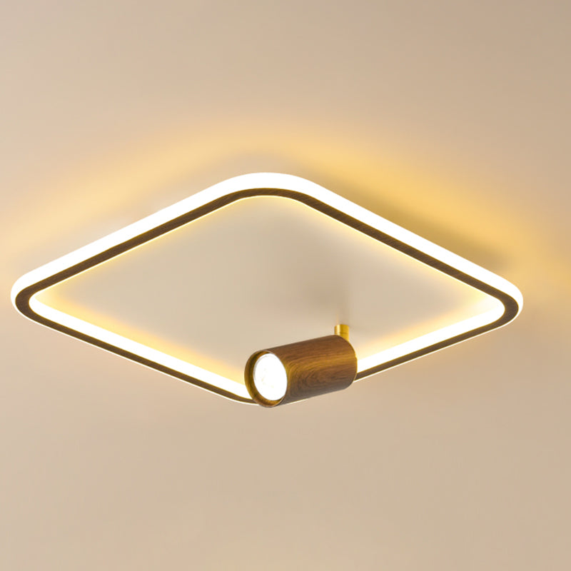 Squared Wood LED Flush Mount Modern Flush Bedroom Ceiling Lights with Spotlight