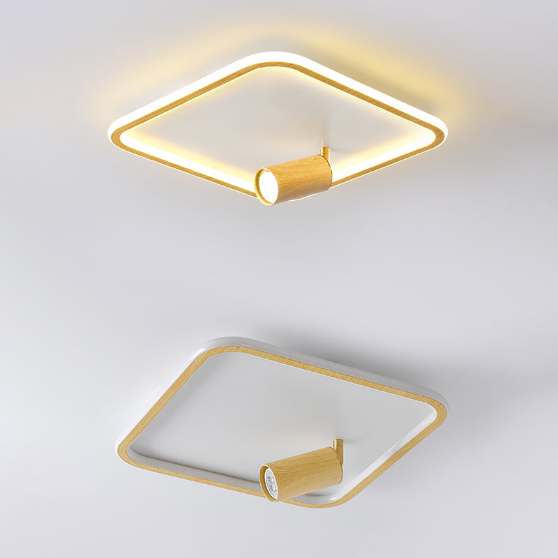 Squared Wood LED Flush Mount Modern Flush Bedroom Ceiling Lights with Spotlight
