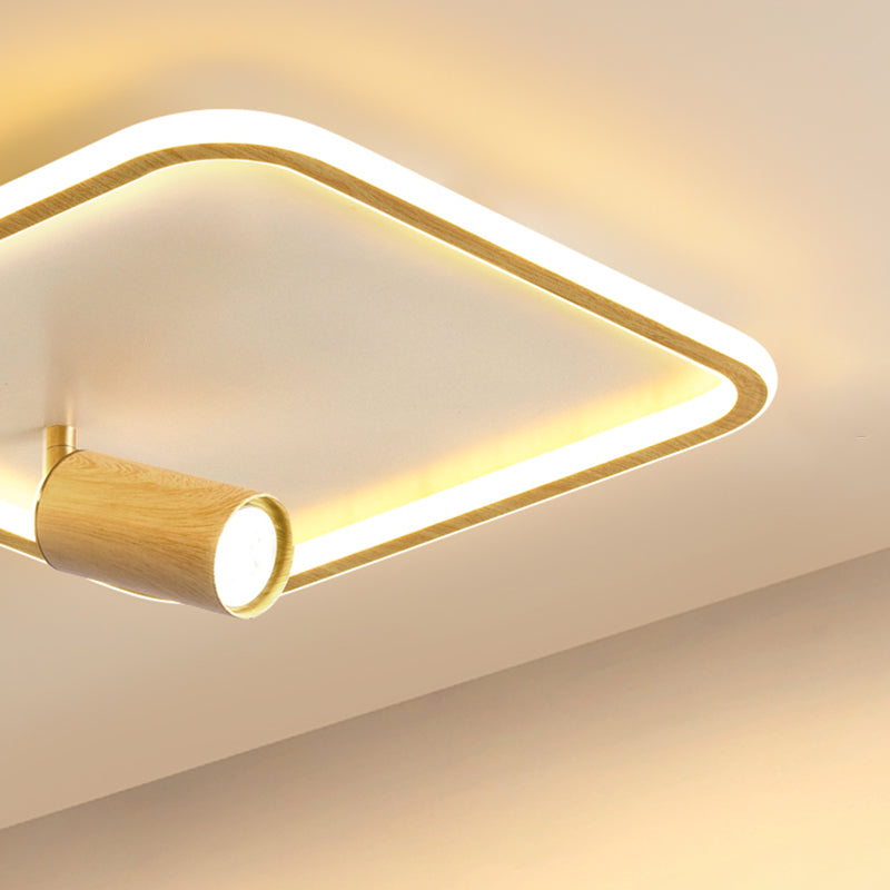 Squared Wood LED Flush Mount Modern Flush Bedroom Ceiling Lights with Spotlight