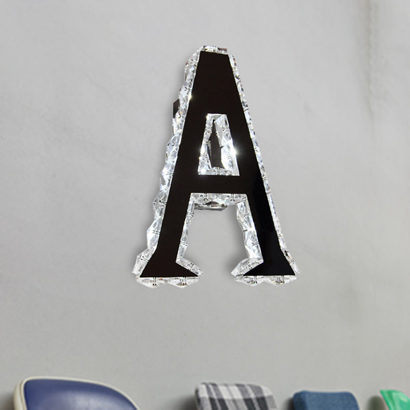 LED Store Wall Lamp Modern Black Wall Mount Light with A-Shaped Clear Crystal Shade in Warm/White/Natural Light