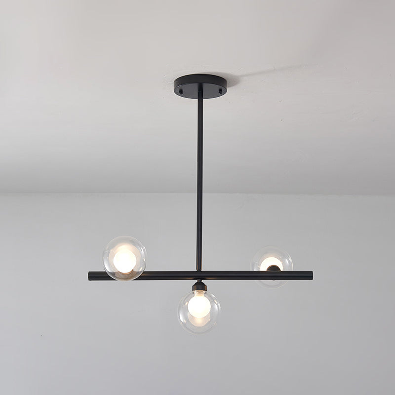 Luz de la isla de vidrio global transparente en el estilo creativo moderno Luz de colgante de hierro forjado para el comedor