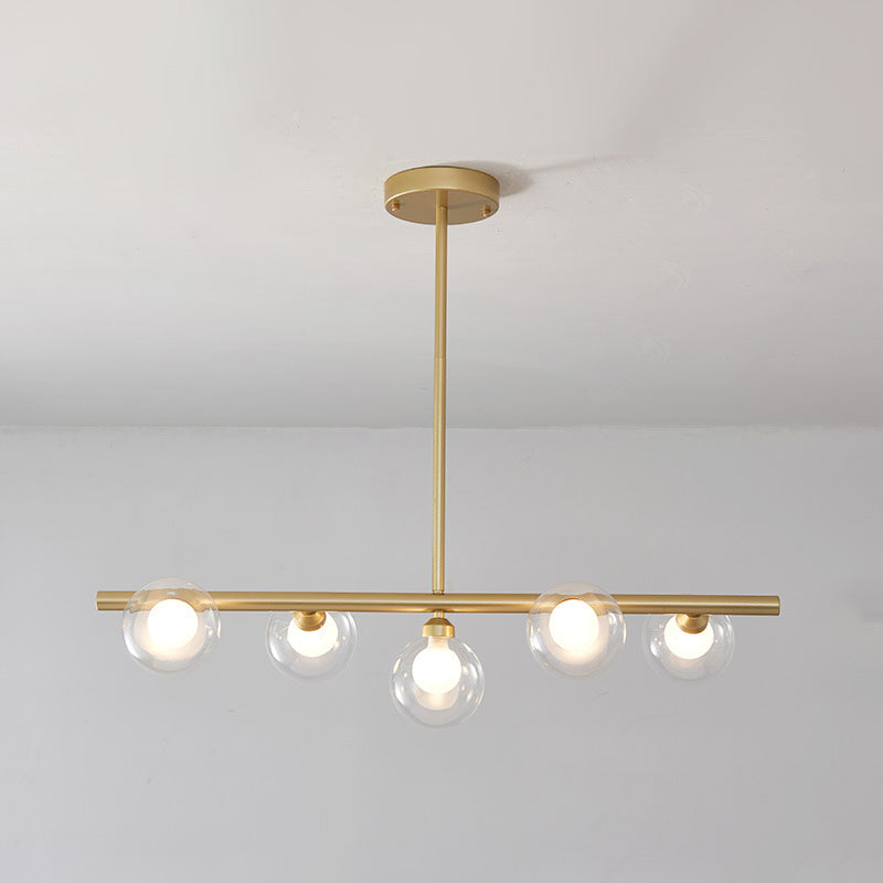 Luz de la isla de vidrio global transparente en el estilo creativo moderno Luz de colgante de hierro forjado para el comedor