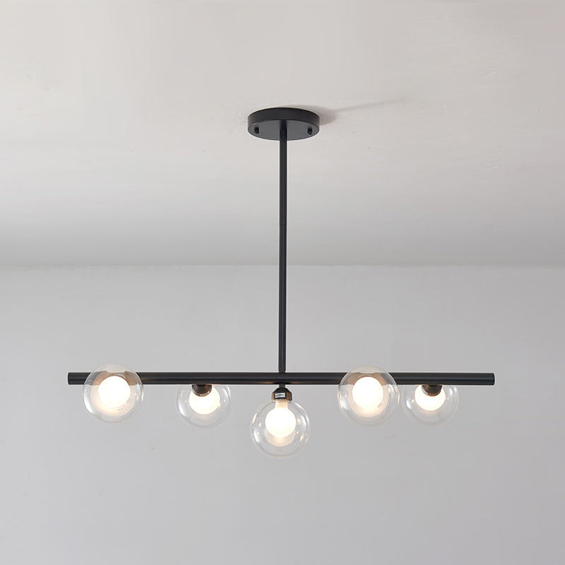 Luz de la isla de vidrio global transparente en el estilo creativo moderno Luz de colgante de hierro forjado para el comedor