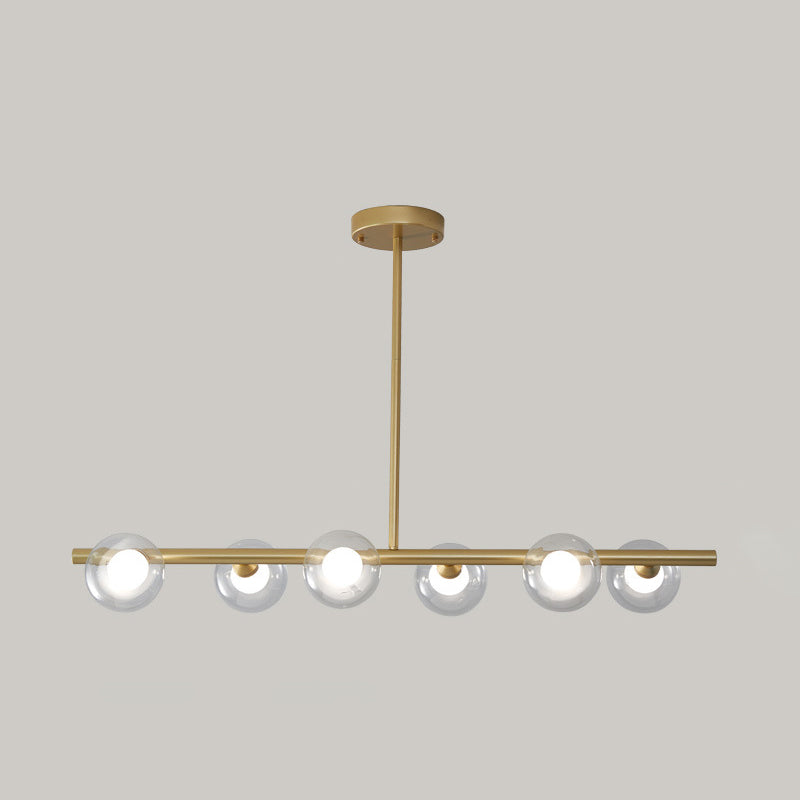 Luz de la isla de vidrio global transparente en el estilo creativo moderno Luz de colgante de hierro forjado para el comedor