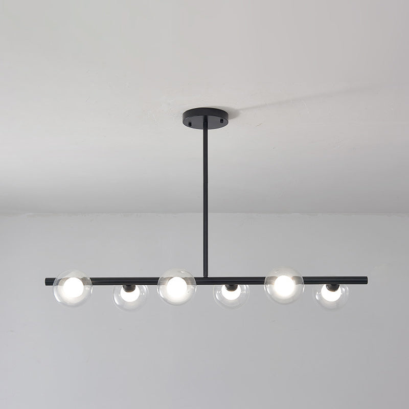 Luz de la isla de vidrio global transparente en el estilo creativo moderno Luz de colgante de hierro forjado para el comedor