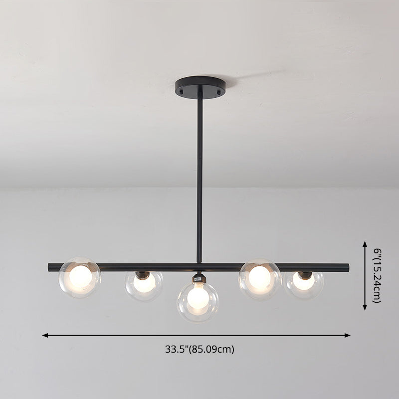 Luz de la isla de vidrio global transparente en el estilo creativo moderno Luz de colgante de hierro forjado para el comedor