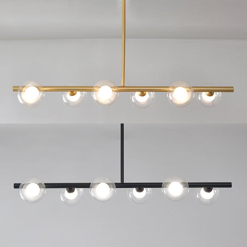 Luz de la isla de vidrio global transparente en el estilo creativo moderno Luz de colgante de hierro forjado para el comedor