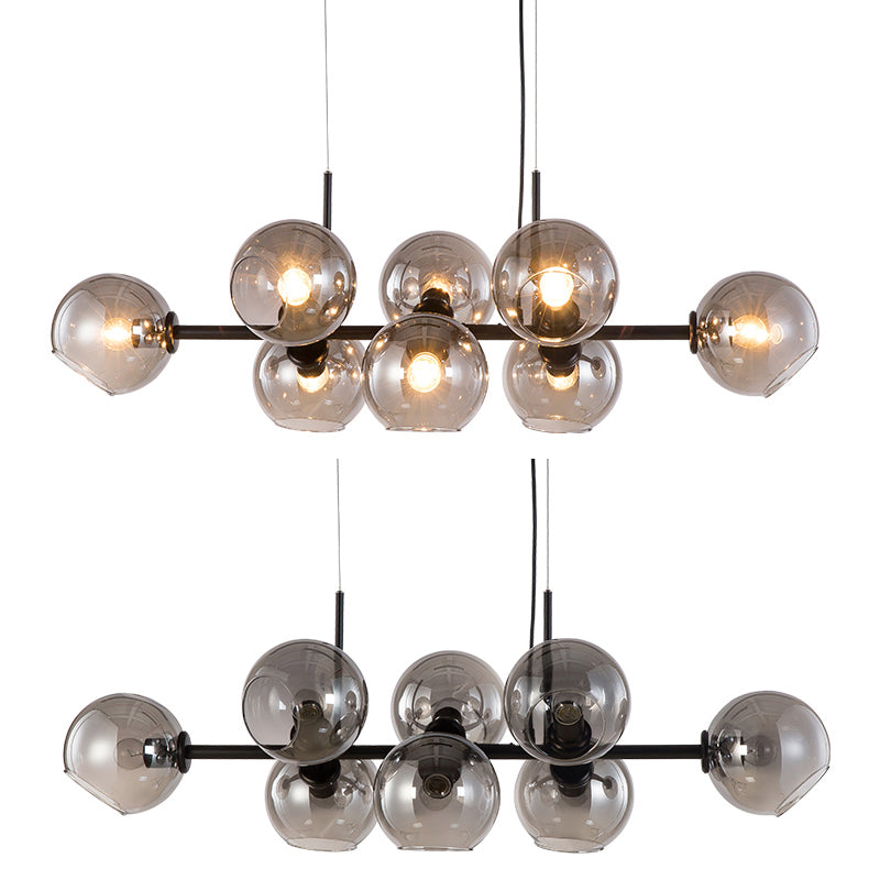 Globe 8-Light Island Light dans le style artistique moderne lampe suspendue en fer forgé avec une teinte en verre
