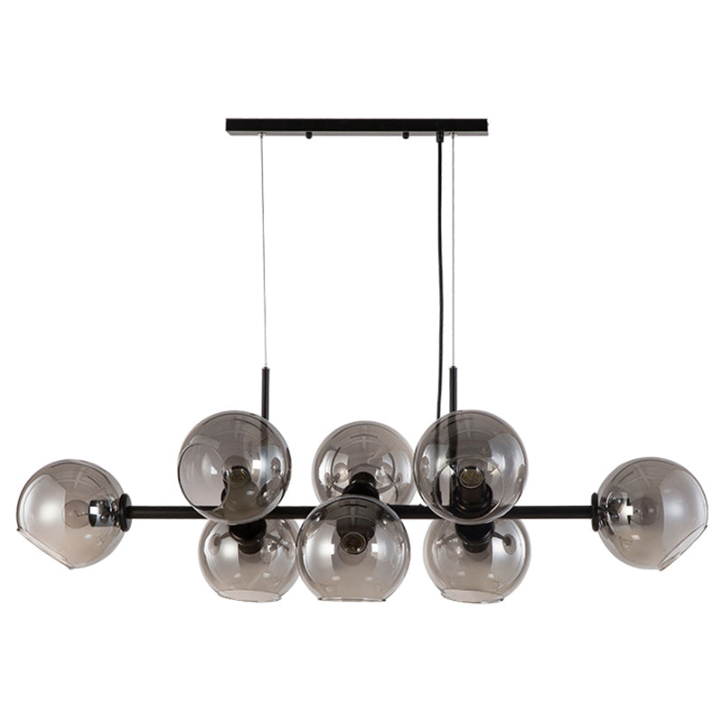 Globe 8-Light Island Light in Modern Artistic Style Wrought Iron Hanging Lamp with Glass Shade