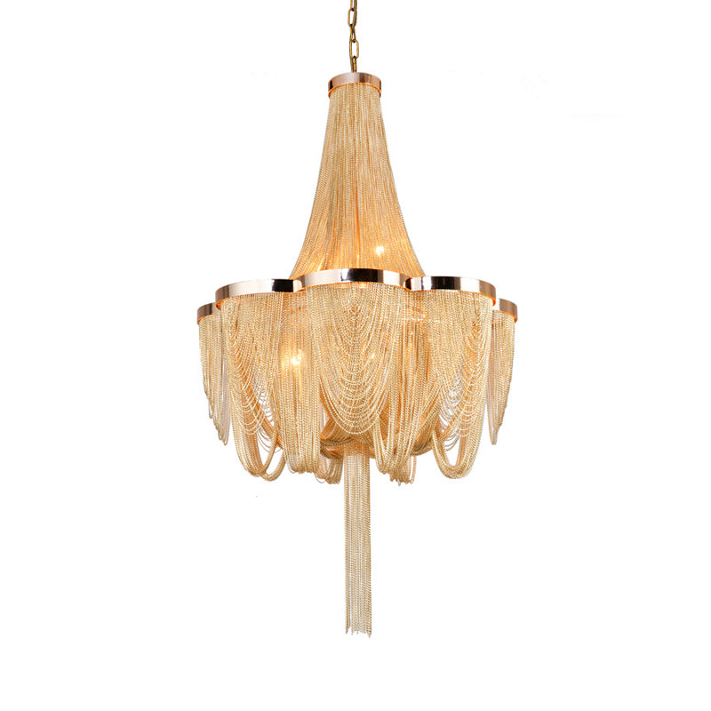 Éclairage de lustre à chaîne métallique Rural 6 lumières salon suspendu plafonnier plafond en marron / or