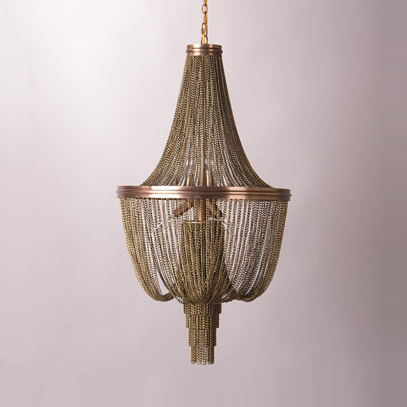 Lodge Chain Fringe Chandelier Lampe 6 Lumières Kit d'éclairage du pendentif métallique en marron pour salon