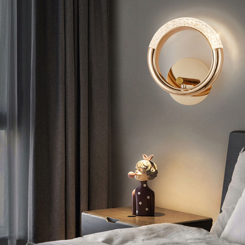Lámparas de pared acrílica de círculo dorado lámpara de montaje de pared moderna de 1 luces para sala de estar