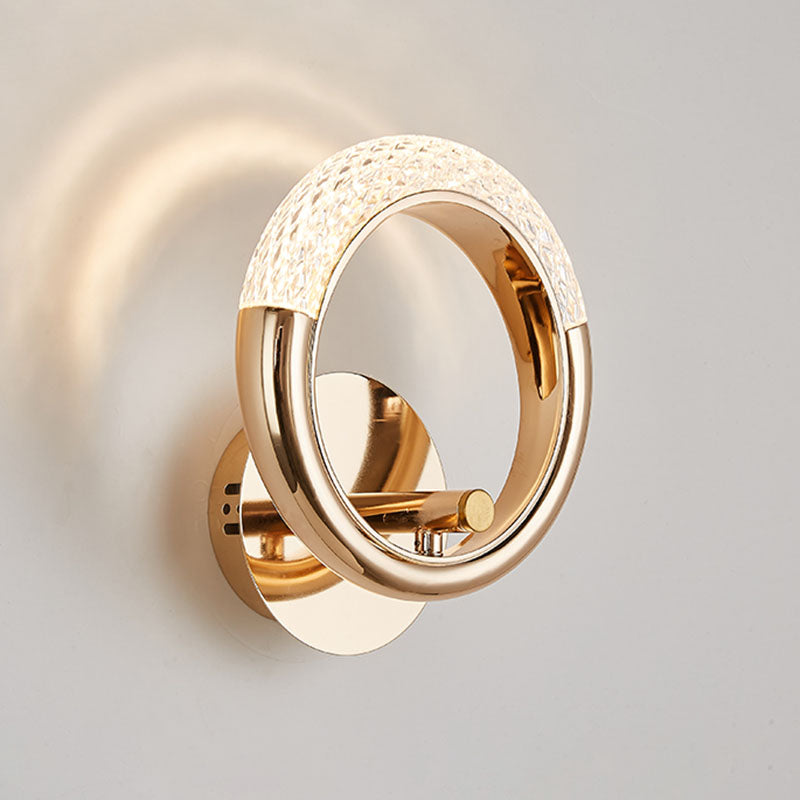 Lámparas de pared acrílica de círculo dorado lámpara de montaje de pared moderna de 1 luces para sala de estar