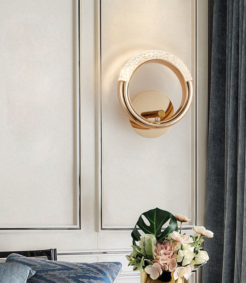 Lámparas de pared acrílica de círculo dorado lámpara de montaje de pared moderna de 1 luces para sala de estar