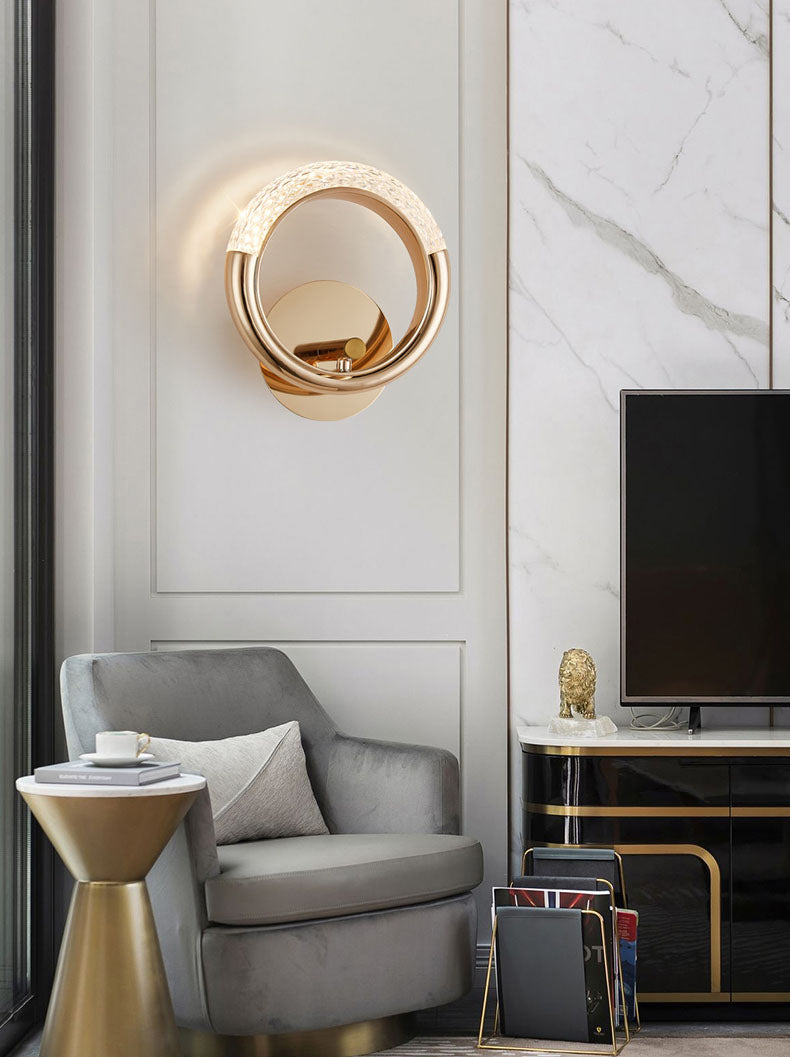 Lámparas de pared acrílica de círculo dorado lámpara de montaje de pared moderna de 1 luces para sala de estar