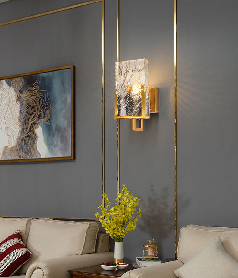 1 Lichtgold zeitgenössische Wandbeleuchtung Kristallquadrat-Wandbeleuchtung für Schlafzimmer