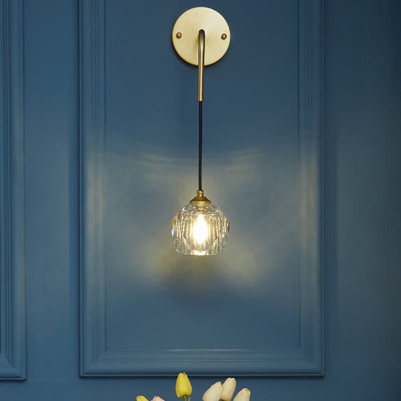 1-Light Contemporary Crystal Wall Sconce Armed Wall Light Lamp for Bedroom