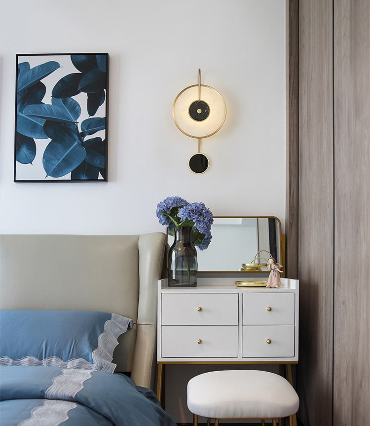 Contemporary Stone Wall Lighting 1-Light Circle Sconce Light for Living Room