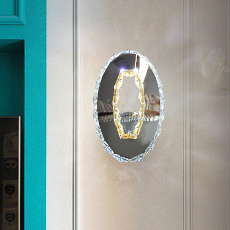 Crystal Prism Oval Wall Lighting Contemporary LED Chrome Wall Mount Light Fixture in Warm/White/2 Color Light