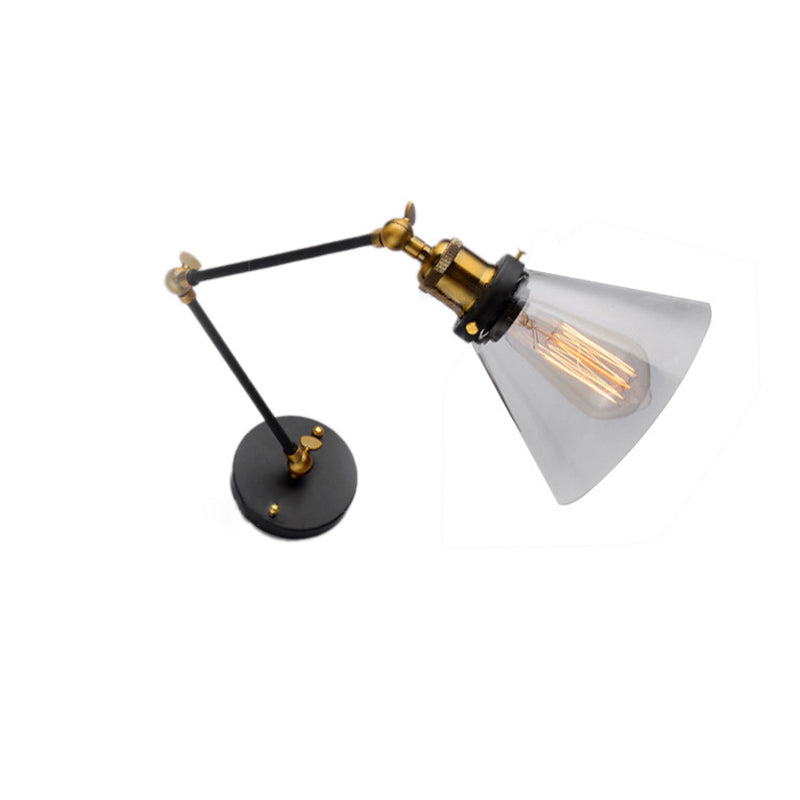 Industrial Cone Sconce Lighting Fixtures Glass 1-Light Wall Mounted Wall Lights in Black