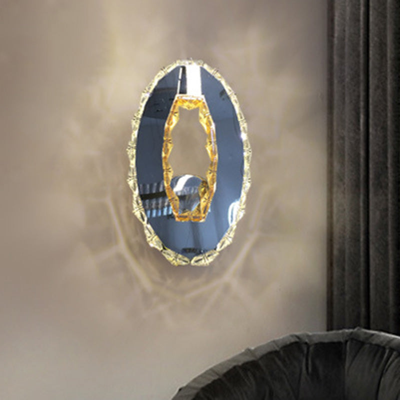 Crystal Prism Oval Wall Lighting Contemporary LED Chrome Wall Mount Light Fixture in Warm/White/2 Color Light